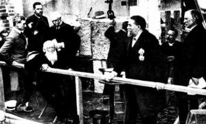 Laying the foundation stone of Bible House (Kent is standing third from the left) 