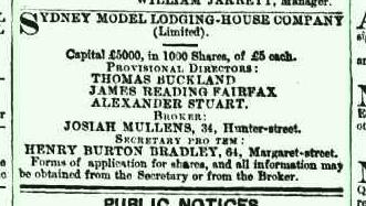 Advertisement for shares in the Model Lodging House, Sydney