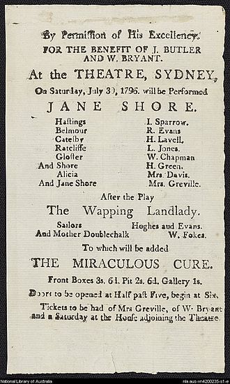 An original playbill from Sidaway's theatre, dated 30 July 1796